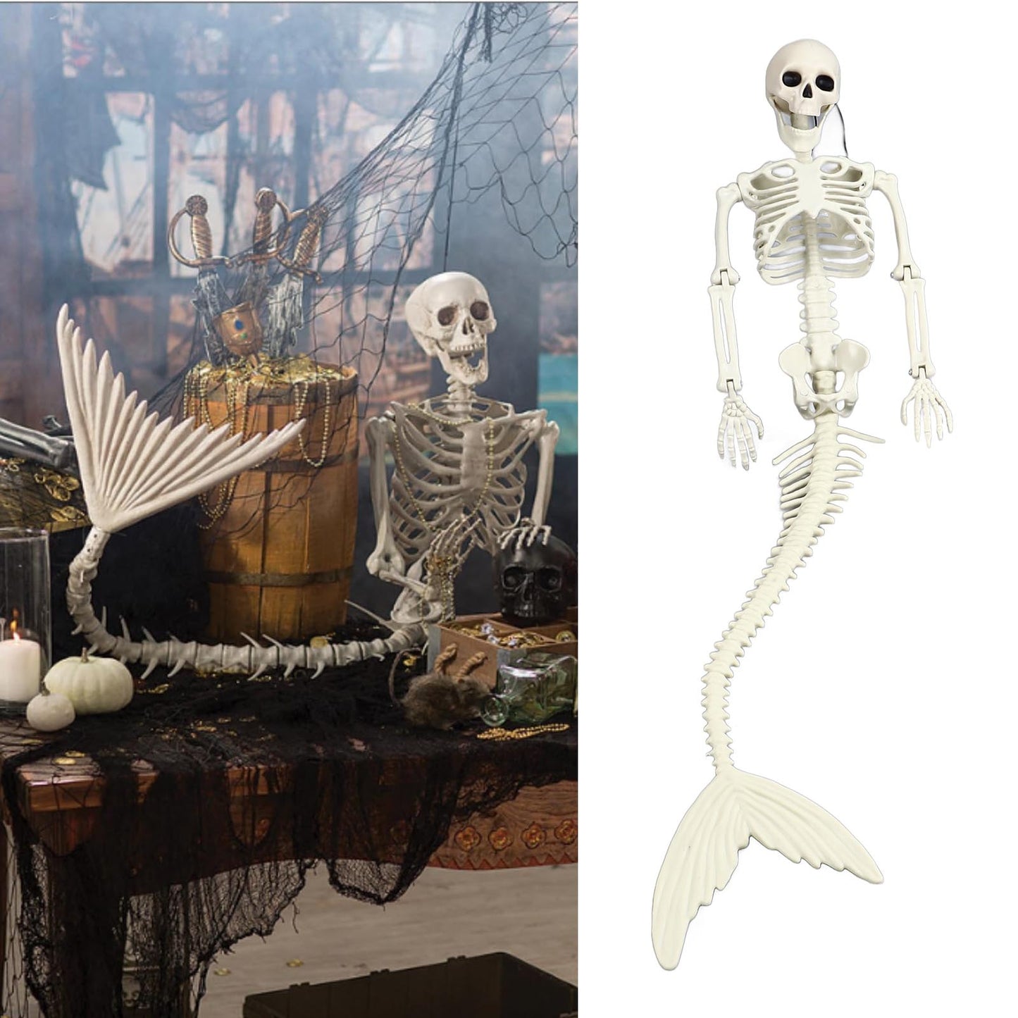 Life Size Skeleton Mermaid Halloween Decoration - Movable Joints