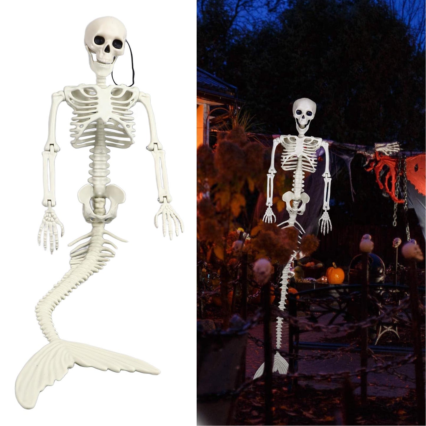 Life Size Skeleton Mermaid Halloween Decoration - Movable Joints