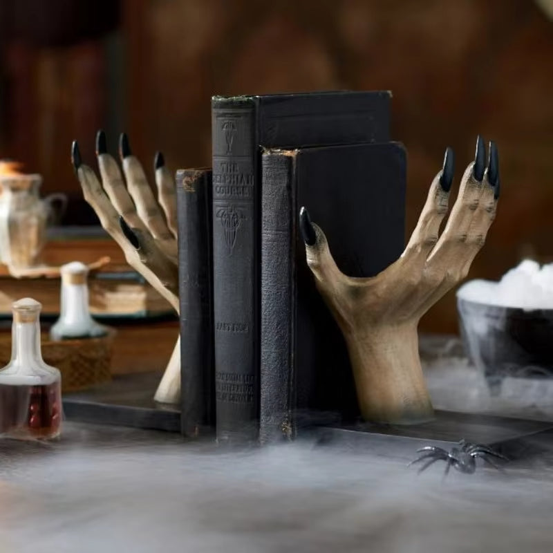 Halloween Witch Hand Bookends - Spooky Resin Decor