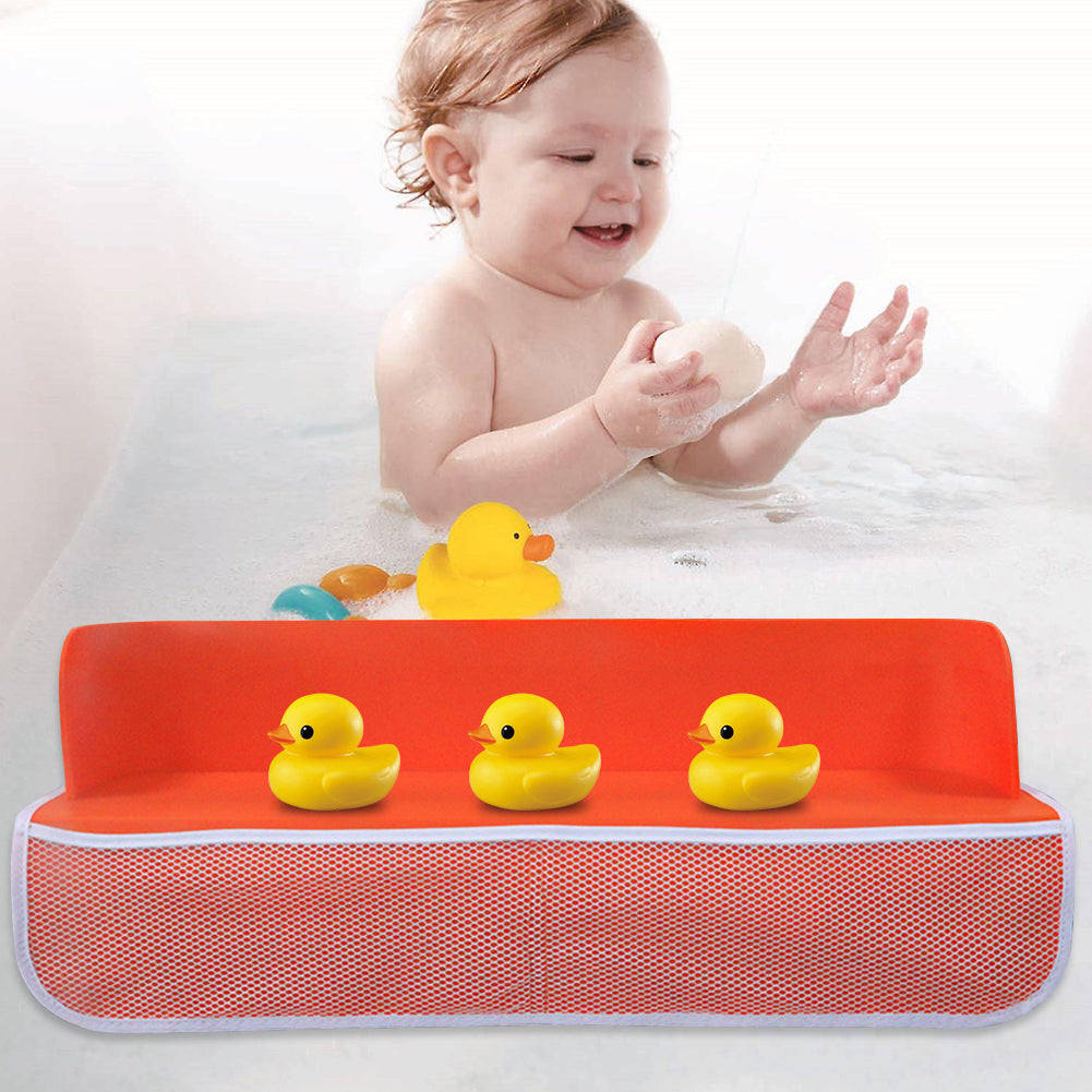 Kids Bathtub Organizer: Splash Guard, Suction Cups & Pockets