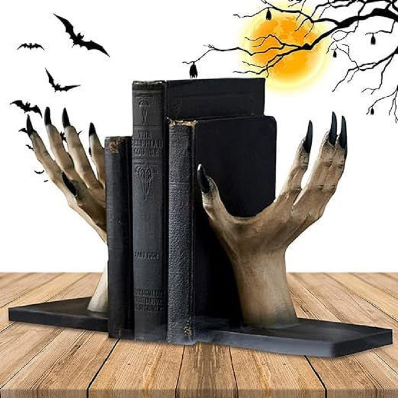 Halloween Witch Hand Bookends - Spooky Resin Decor