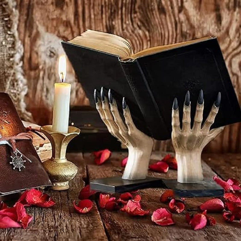 Halloween Witch Hand Bookends - Spooky Resin Decor