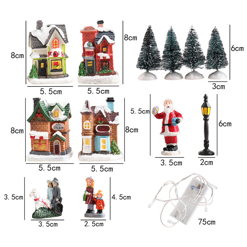 LED Christmas Village Ornaments: Santa & Snowy Scene