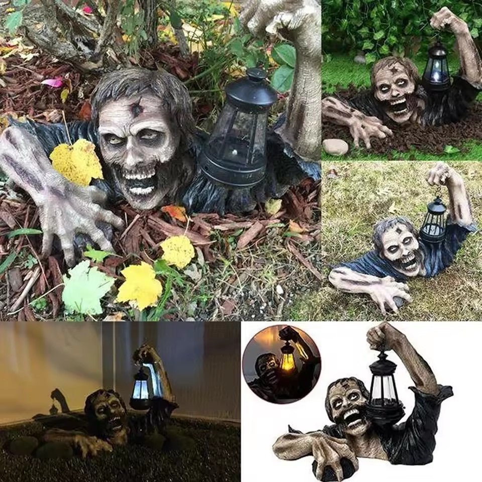 Halloween Zombie Statue LED Lantern - Waterproof Outdoor Decor