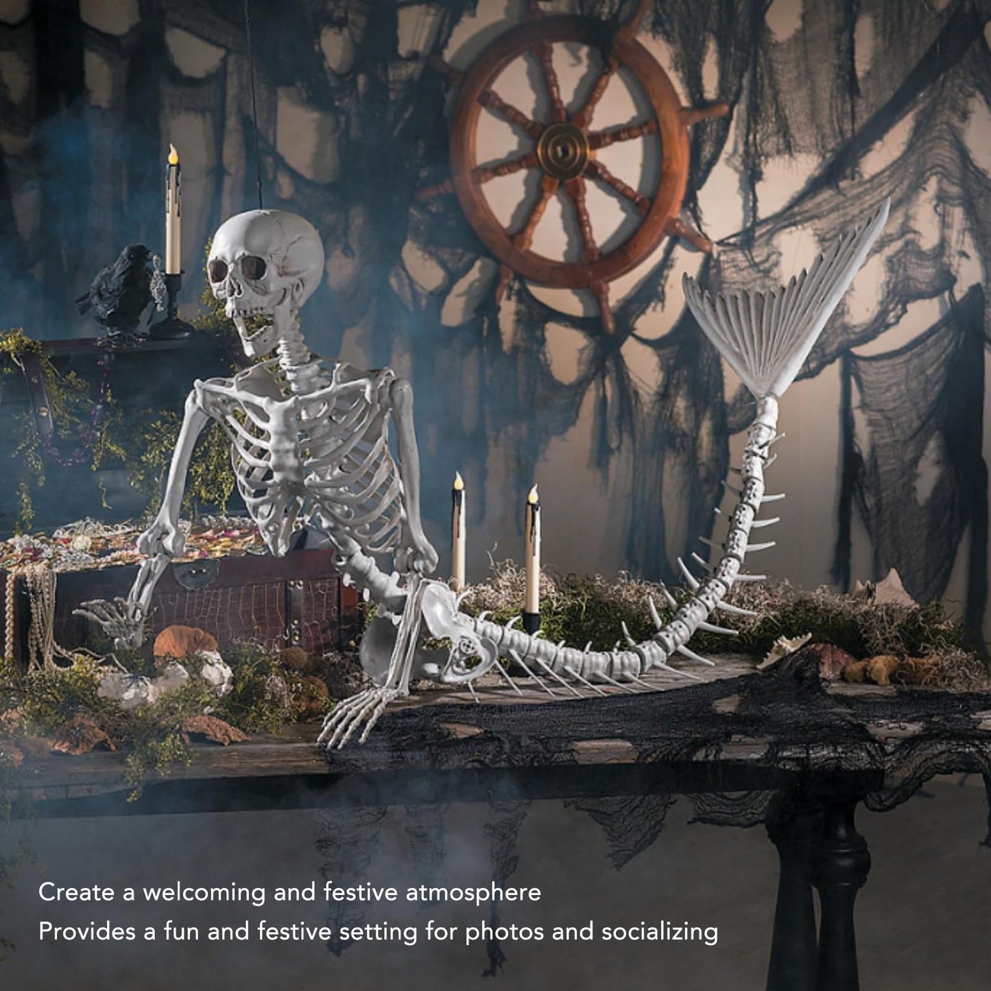 Life Size Skeleton Mermaid Halloween Decoration - Movable Joints