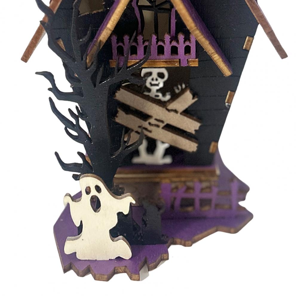 3D Wooden Halloween Puzzle: DIY Haunted House with Lights