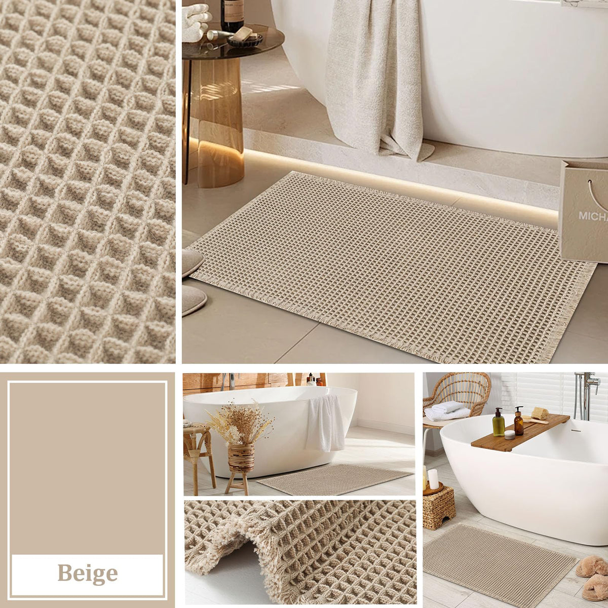 Waffle Bath Mat Non-Slip 17x24 - Super Absorbent & Soft