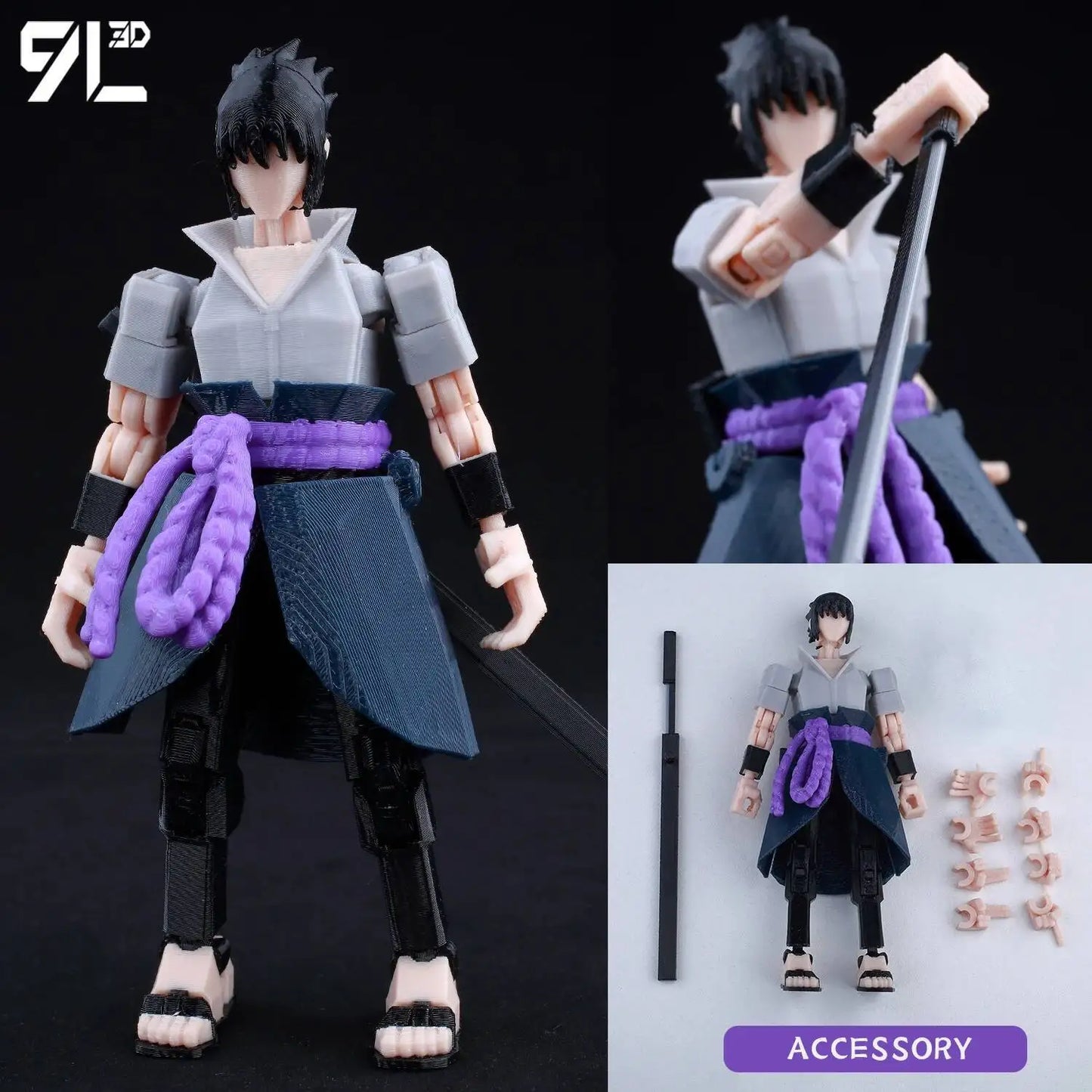 Demon Slayer, Akaza Tanjiro. Naruto and Sasuke and Solo Leveling Sung Jin-Woo 3D Action Figure