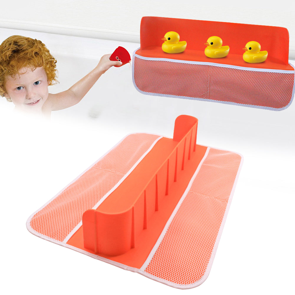 Kids Bathtub Organizer: Splash Guard, Suction Cups & Pockets