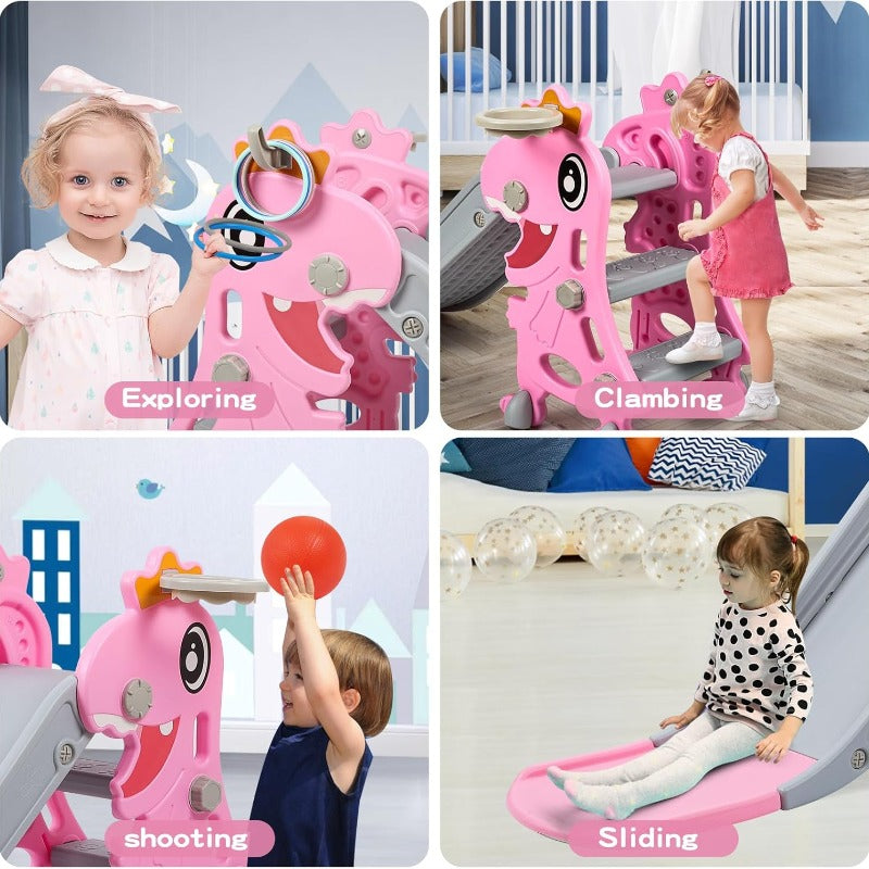 Dinosaur Slide Kids Indoor Outdoor Playset with Hoop