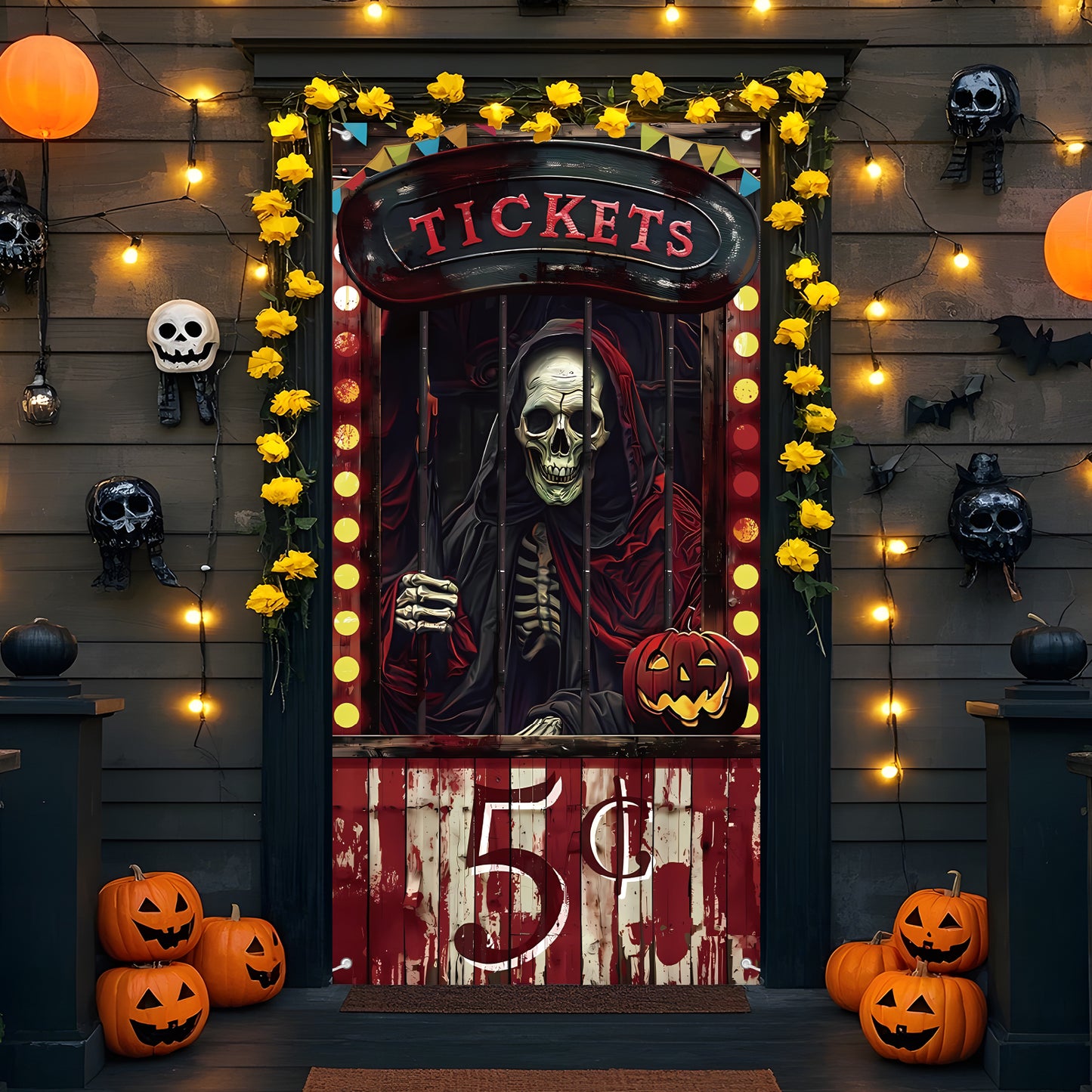 Bloody Circus Door Decoration: Spooky Halloween Backdrop
