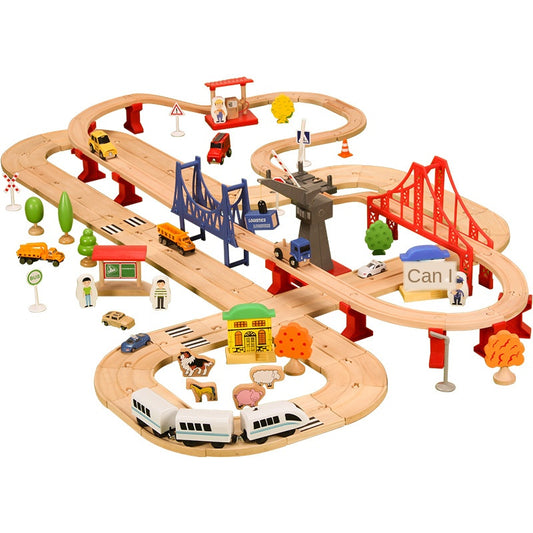 Double Layer Wooden Train Set: Electric Car Track Toy