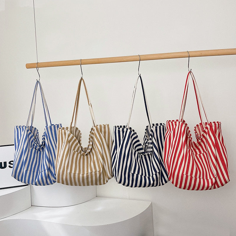 Women's Stripe Canvas Tote Handbag 