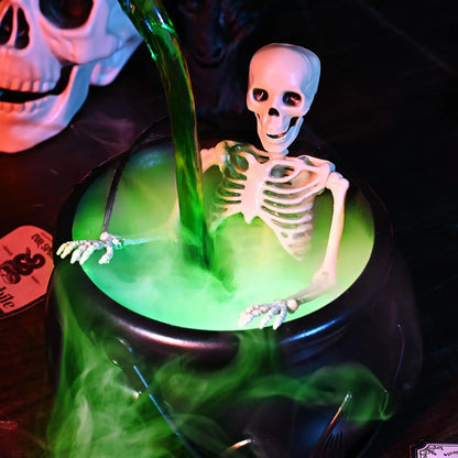 Halloween Witch Cauldron with LED Fog & Skeleton Decor