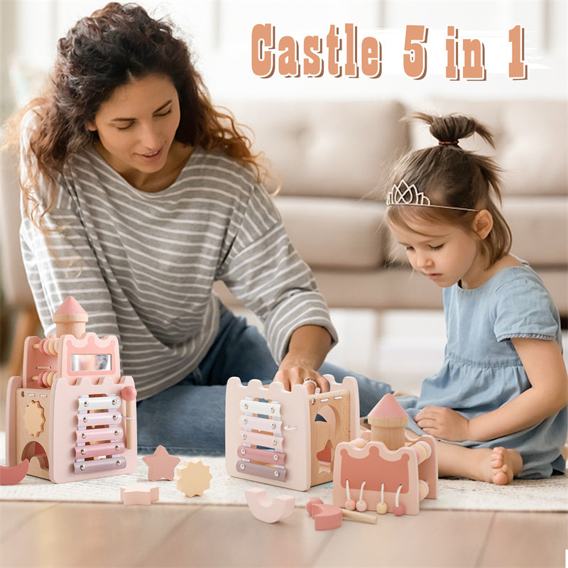 Wooden Montessori Castle Blocks - Pink House Baby Toy