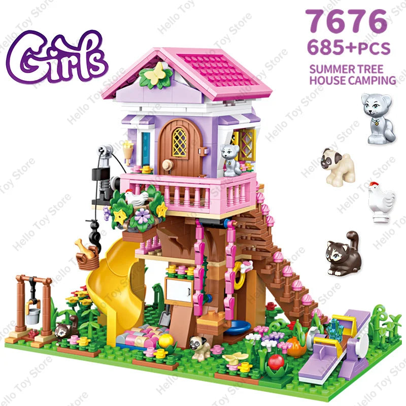 Girls Tree House and Castle Villa Building Blocks Set WithoutBox