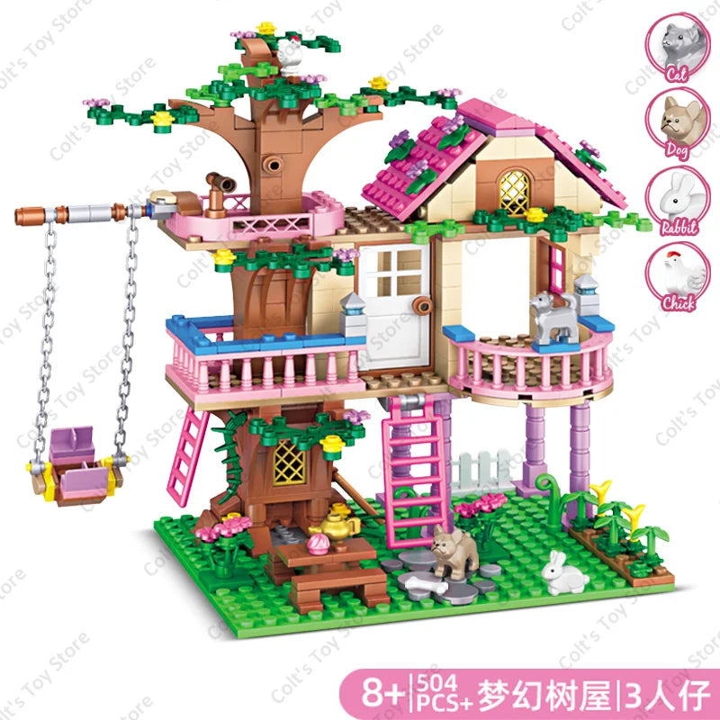 Girls Tree House and Castle Villa Building Blocks Set WithoutBox