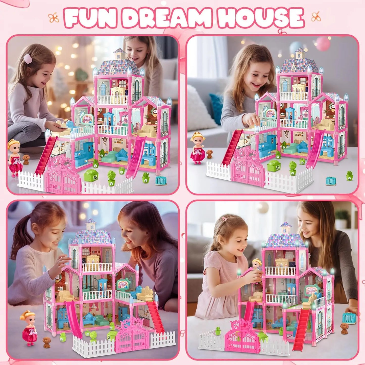 Luminous Dollhouse Dream Set: Princess Playhouse & Dolls