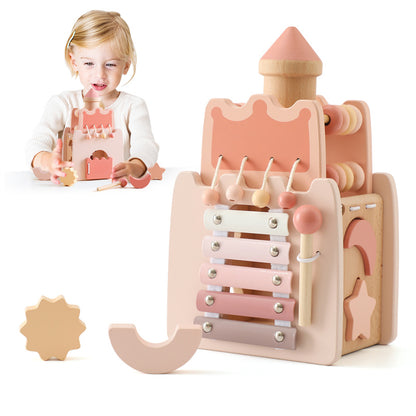 Wooden Montessori Castle Blocks - Pink House Baby Toy