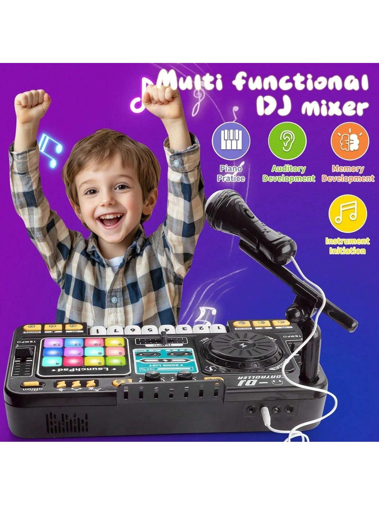 Kids DJ Mixer: Fun Turntable with Lights, Mic & Game Mode