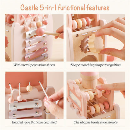 Wooden Montessori Castle Blocks - Pink House Baby Toy