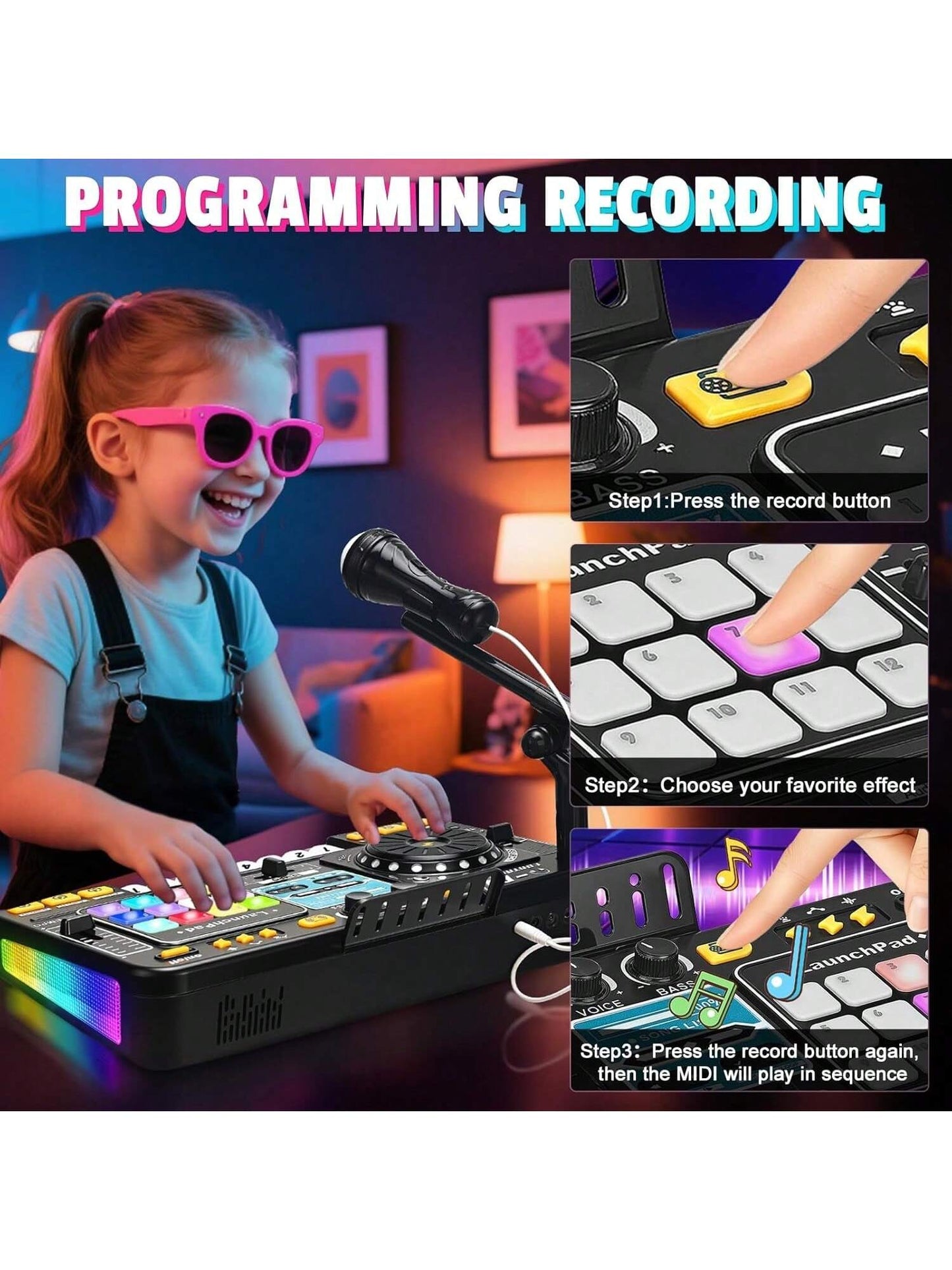 Kids DJ Mixer: Fun Turntable with Lights, Mic & Game Mode