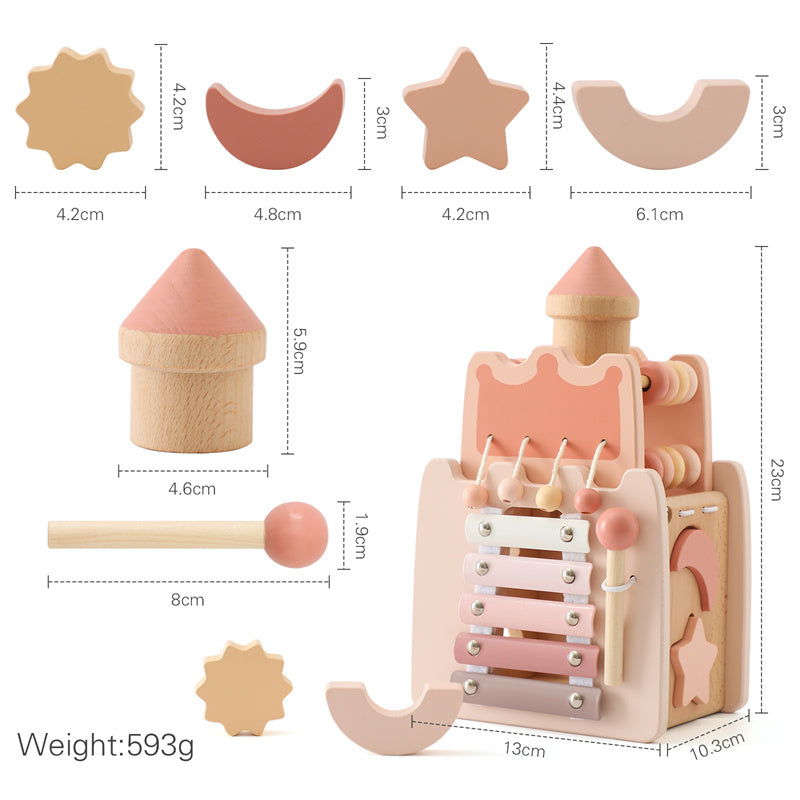 Wooden Montessori Castle Blocks - Pink House Baby Toy