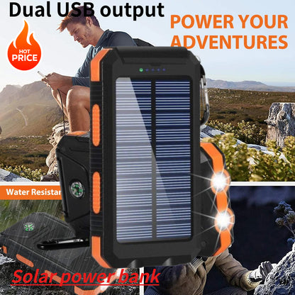 Solar Power Bank 30000mAh: Dual USB & LED for Outdoor Use