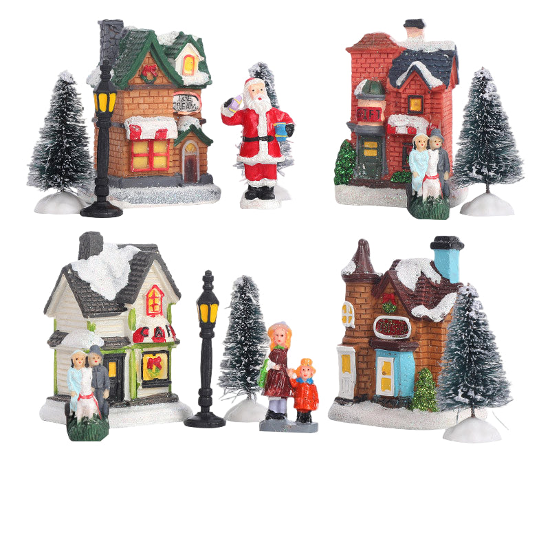 LED Christmas Village Ornaments: Santa & Snowy Scene