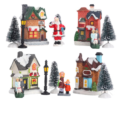 LED Christmas Village Ornaments: Santa & Snowy Scene