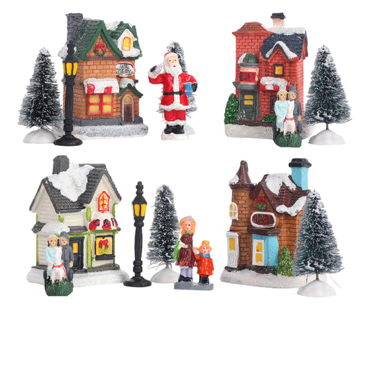 LED Christmas Village Ornaments: Santa & Snowy Scene