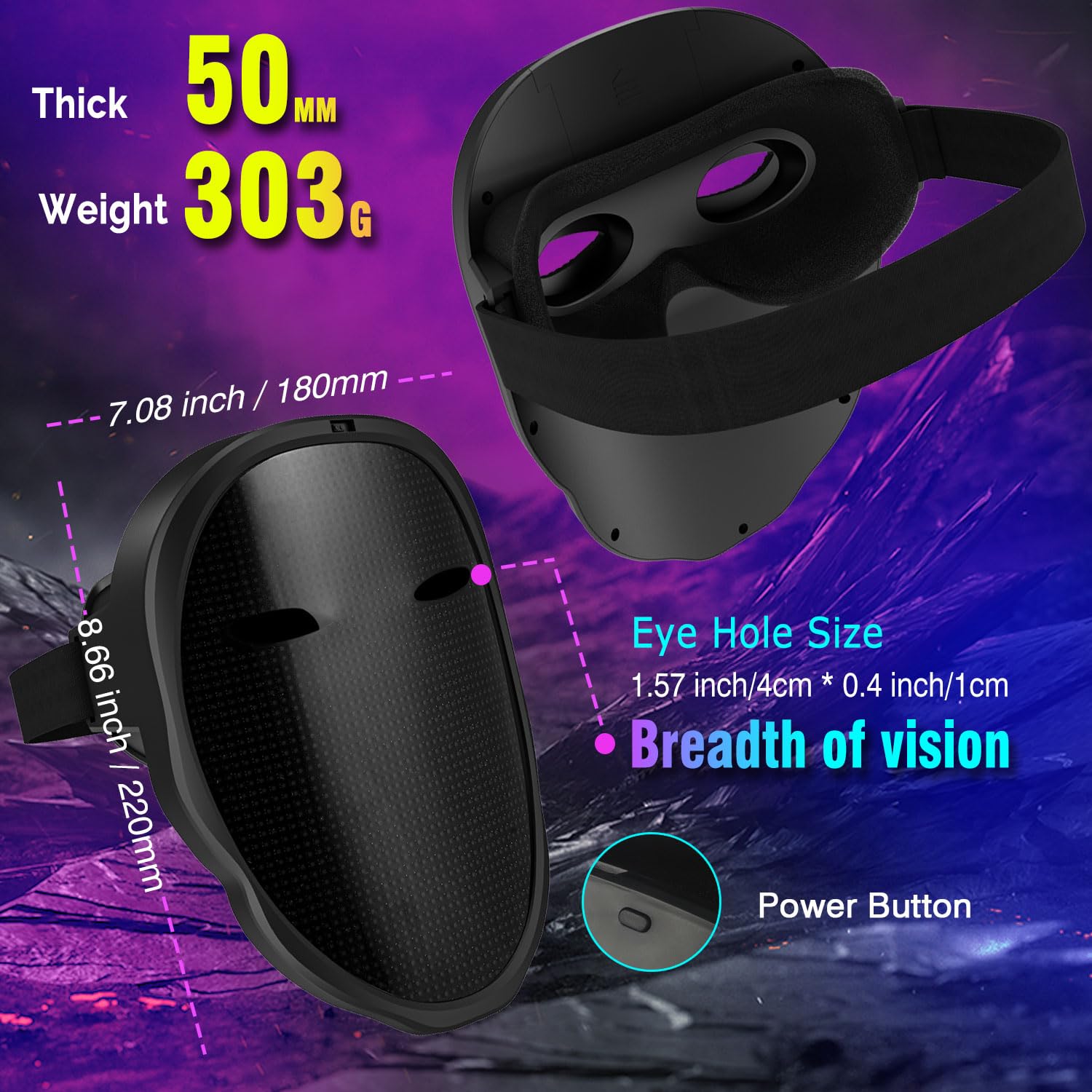 LED Light-Up Mask: Gesture Sensing & Bluetooth Control. Halloween programmable mask 