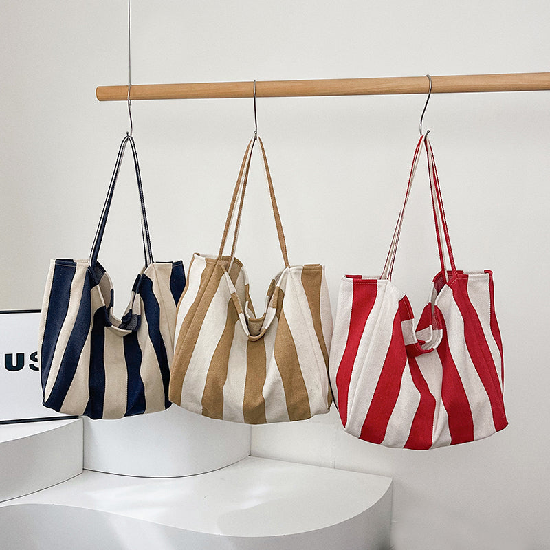 Women's Stripe Canvas Tote Handbag 