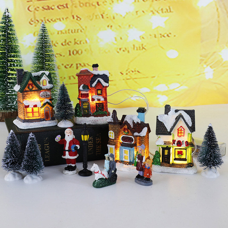 LED Christmas Village Ornaments: Santa & Snowy Scene