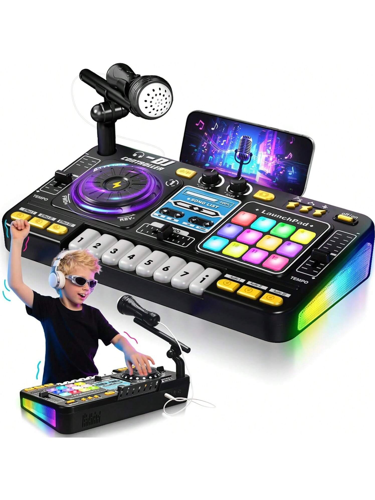 Kids DJ Mixer: Fun Turntable with Lights, Mic & Game Mode