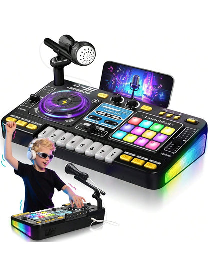 Kids DJ Mixer: Fun Turntable with Lights, Mic & Game Mode