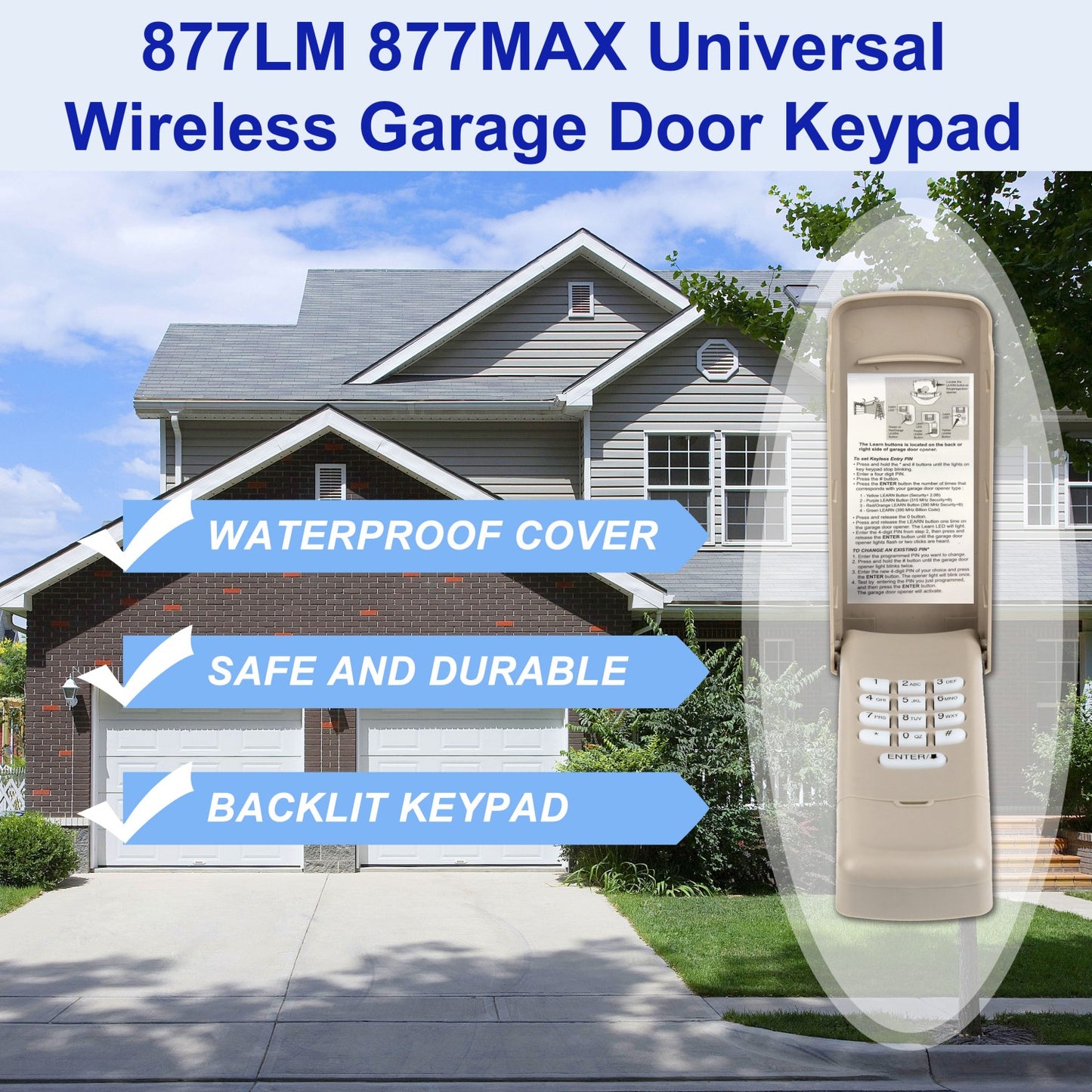 Keyless Garage Door Keypad 877max - Yellow Button Control