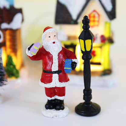 LED Christmas Village Ornaments: Santa & Snowy Scene