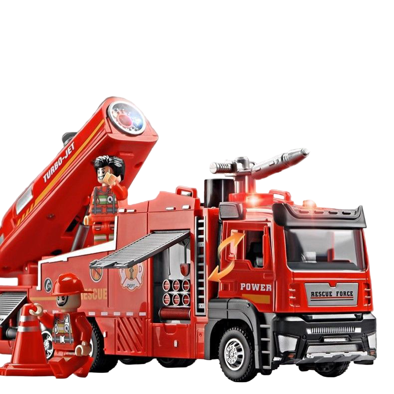 Fire Truck Model Toy: Ladder, Sound & Light Features