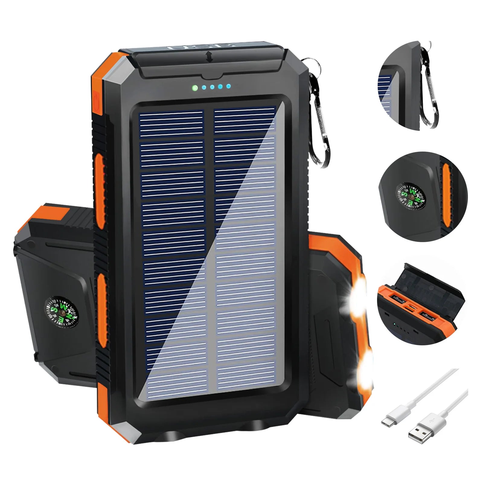 Solar Power Bank 30000mAh: Dual USB & LED for Outdoor Use