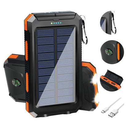Solar Power Bank 30000mAh: Dual USB & LED for Outdoor Use
