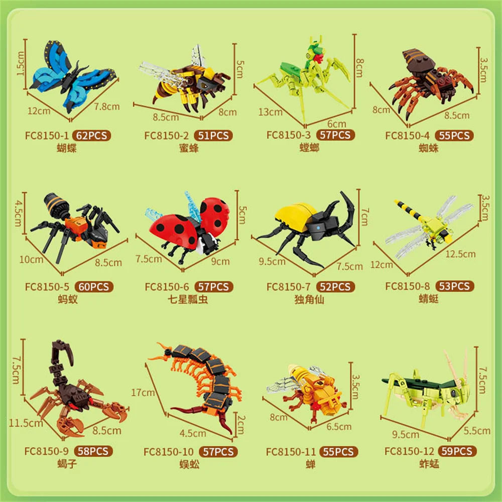 Insect Model Building Blocks Set - Bee, Ant, Butterfly & More