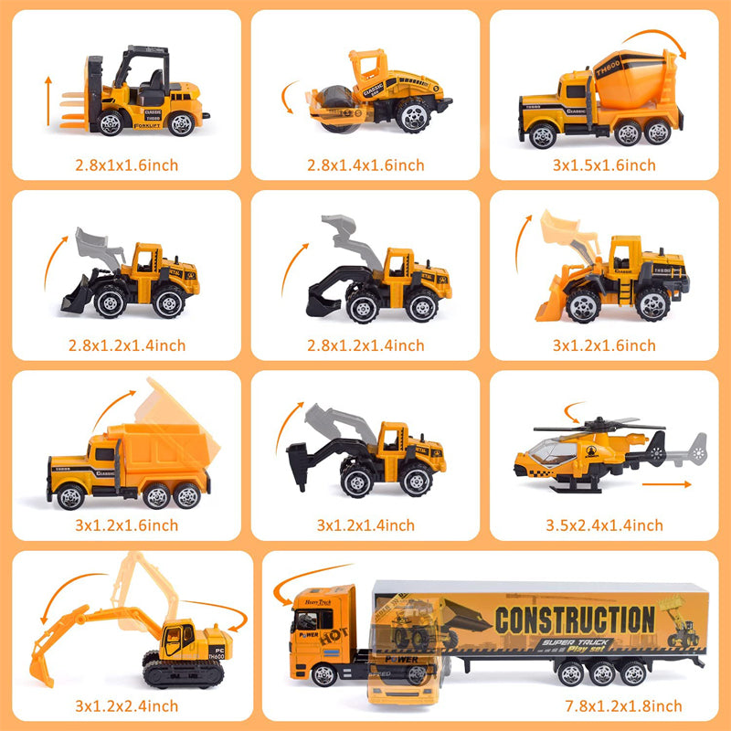 Construction Toys Truck Set: 10-in-1 Die-cast Vehicles