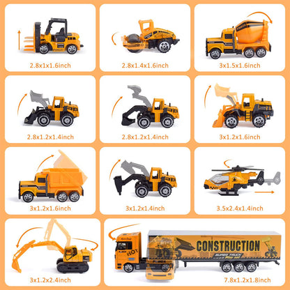 Construction Toys Truck Set: 10-in-1 Die-cast Vehicles