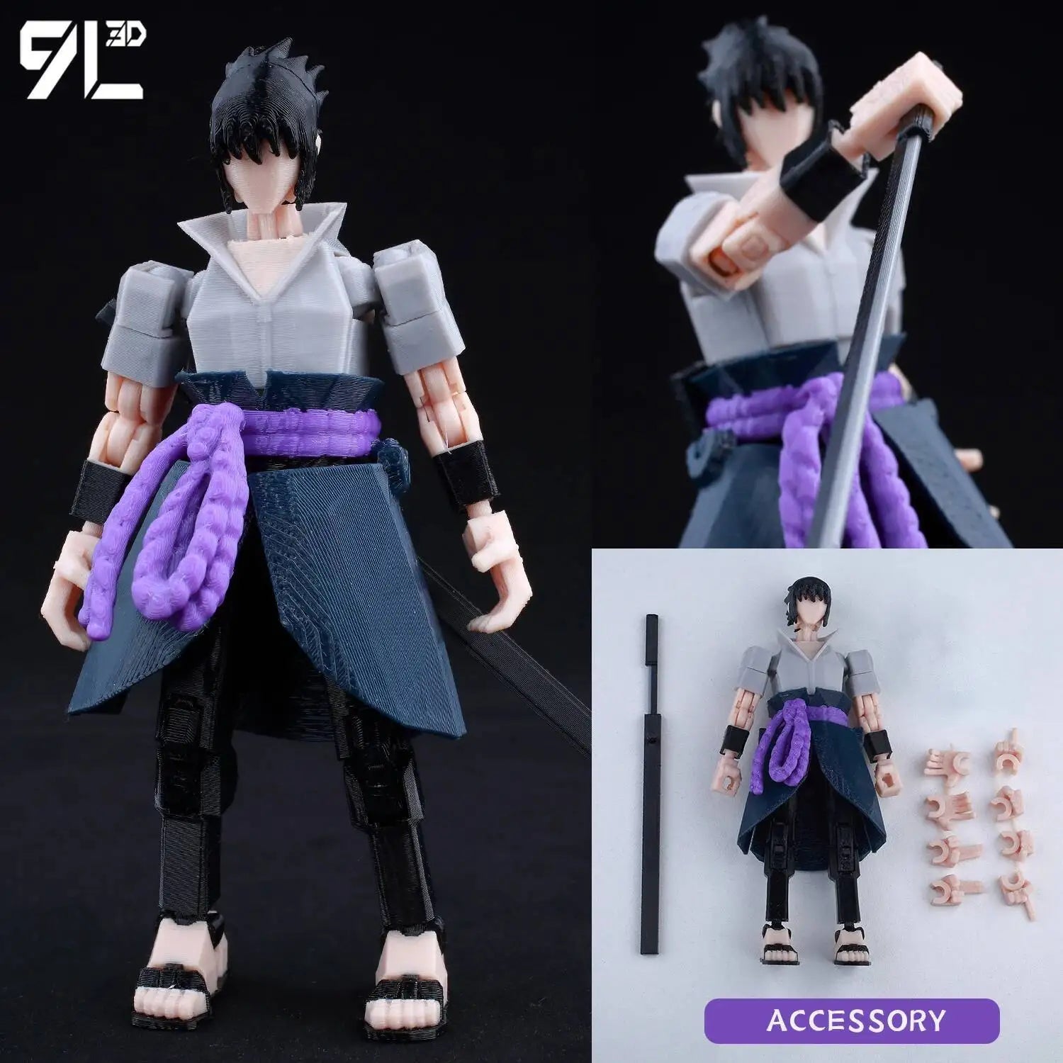 Demon Slayer, Akaza Tanjiro. Naruto and Sasuke and Solo Leveling Sung Jin-Woo 3D Action Figure 