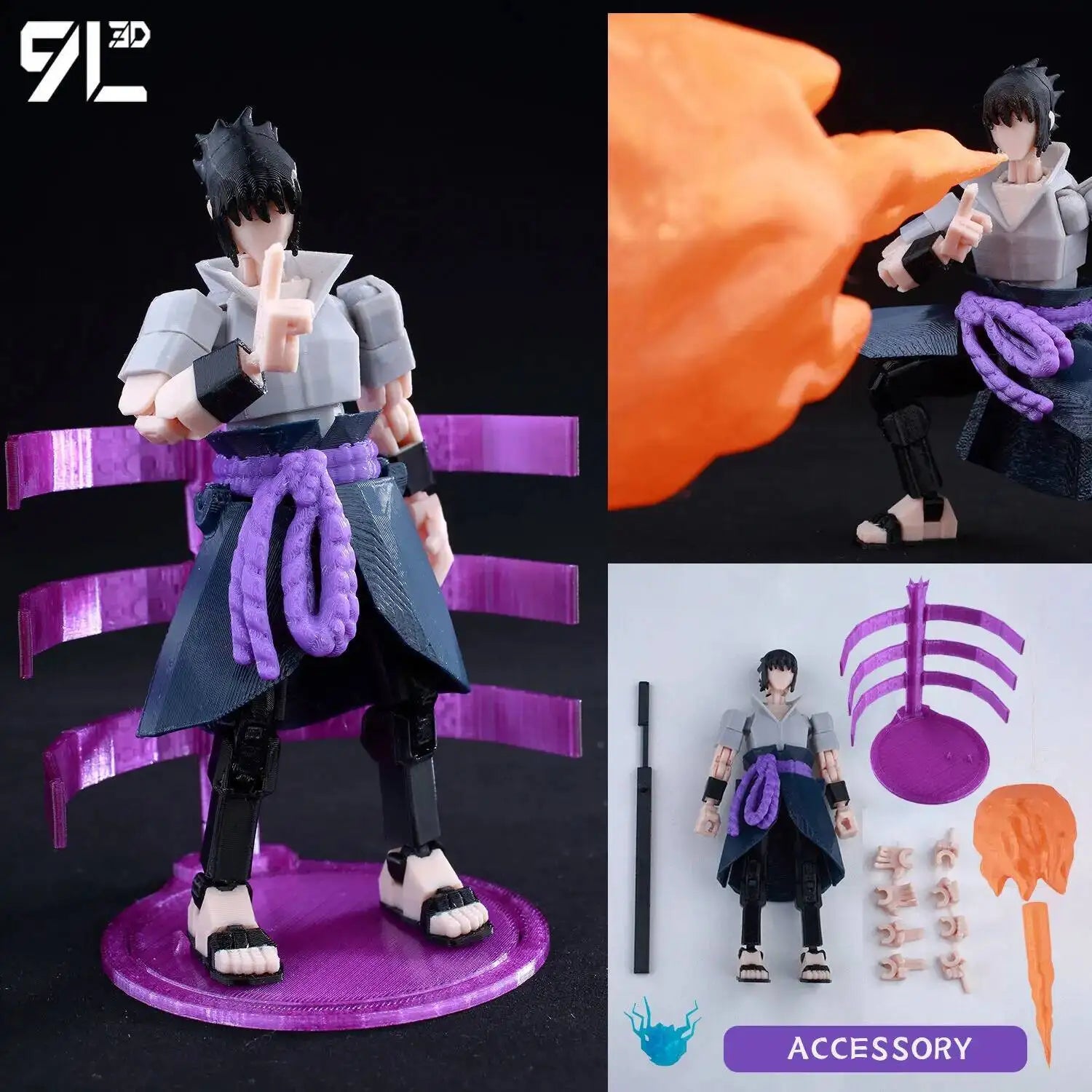 Demon Slayer, Akaza Tanjiro. Naruto and Sasuke and Solo Leveling Sung Jin-Woo 3D Action Figure 
