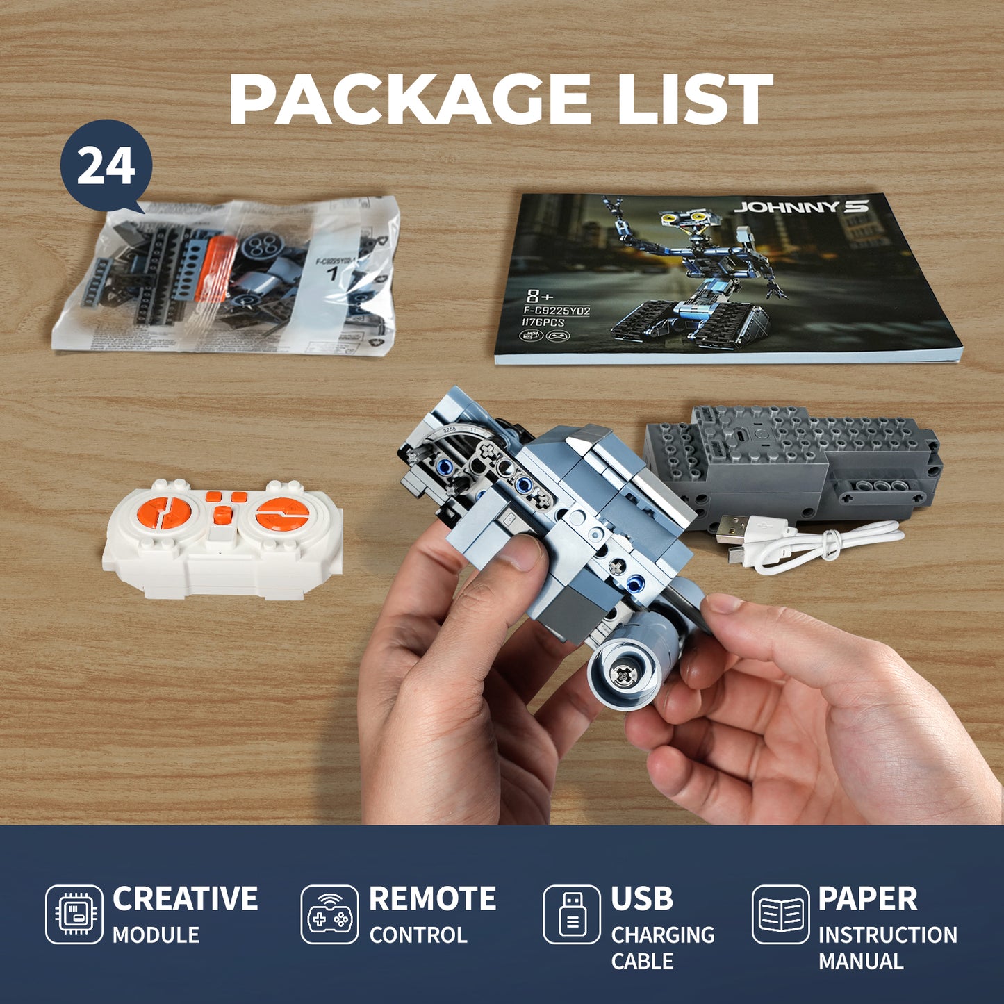 Johnny 5 Robot Blocks - 1176 Pieces, Remote, Perfect Gift