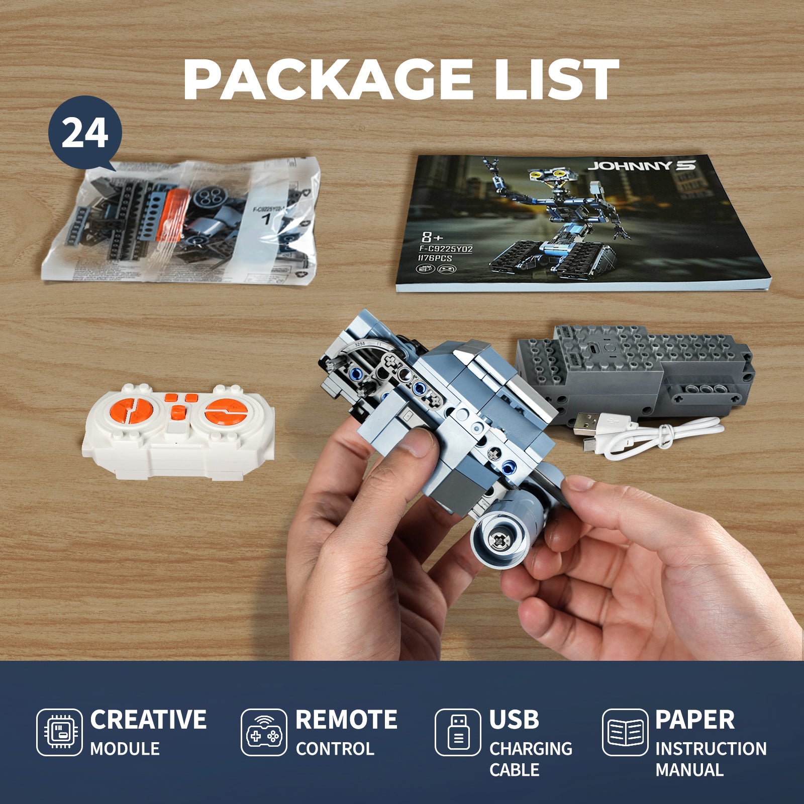 Johnny 5 Robot Blocks - 1176 Pieces, Remote, Perfect Gift