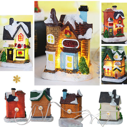 LED Christmas Village Ornaments: Santa & Snowy Scene