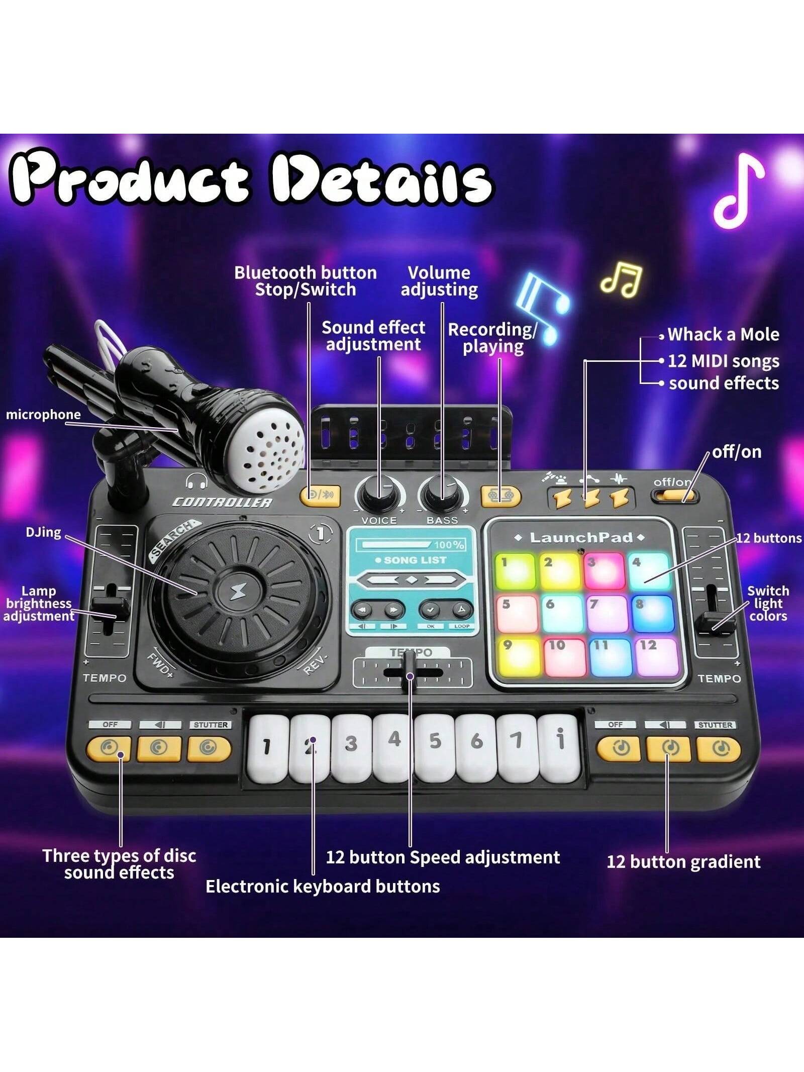 Kids DJ Mixer: Fun Turntable with Lights, Mic & Game Mode